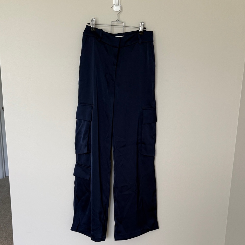 Wide Leg Cargo Pants - Dark Blue